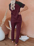 Womens Pajamas Set Short Sleeve T Shirt Jogger Pants Sleepwear