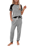 Womens Pajamas Set Short Sleeve T Shirt Jogger Pants Sleepwear
