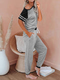 Womens Pajamas Set Short Sleeve T Shirt Jogger Pants Sleepwear