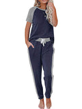 Womens Pajamas Set Short Sleeve T Shirt Jogger Pants Sleepwear