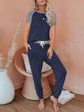 Womens Pajamas Set Short Sleeve T Shirt Jogger Pants Sleepwear