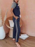 Womens Pajamas Set Short Sleeve T Shirt Jogger Pants Sleepwear