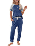 Womens Pajamas Set Short Sleeve T Shirt Jogger Pants Sleepwear
