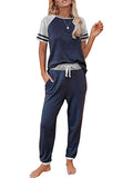 Womens Pajamas Set Short Sleeve T Shirt Jogger Pants Sleepwear