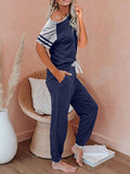 Womens Pajamas Set Short Sleeve T Shirt Jogger Pants Sleepwear