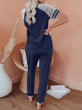 Womens Pajamas Set Short Sleeve T Shirt Jogger Pants Sleepwear