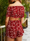 Été fleuri épaules dénudées haut court taille haute short tenues deux pièces