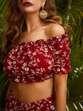 Été fleuri épaules dénudées haut court taille haute short tenues deux pièces