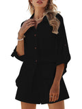 Womens Two Piece Outfits Button Down Shirt With Shorts Set