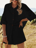 Womens Two Piece Outfits Button Down Shirt With Shorts Set