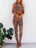 Crop Top Leopard Print Workout Leggings Two Piece Activewear