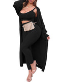 Women's Fuzzy 3 Piece Sweatsuit Cardigan Crop Lounge Sets