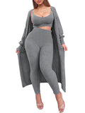 Women's Fuzzy 3 Piece Sweatsuit Cardigan Crop Lounge Sets