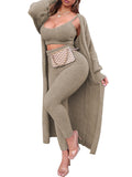 Women's Fuzzy 3 Piece Sweatsuit Cardigan Crop Lounge Sets