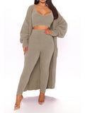 Women's Fuzzy 3 Piece Sweatsuit Cardigan Crop Lounge Sets