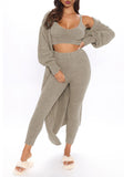 Women's Fuzzy 3 Piece Sweatsuit Cardigan Crop Lounge Sets