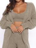 Women's Fuzzy 3 Piece Sweatsuit Cardigan Crop Lounge Sets