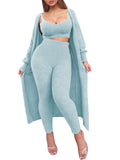 Women's Fuzzy 3 Piece Sweatsuit Cardigan Crop Lounge Sets