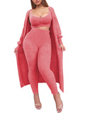 Women's Fuzzy 3 Piece Sweatsuit Cardigan Crop Lounge Sets