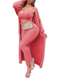 Women's Fuzzy 3 Piece Sweatsuit Cardigan Crop Lounge Sets