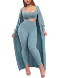 Women's Fuzzy 3 Piece Sweatsuit Cardigan Crop Lounge Sets