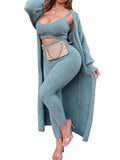 Women's Fuzzy 3 Piece Sweatsuit Cardigan Crop Lounge Sets