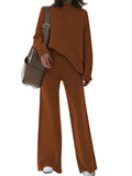 Women's Mock Neck Long Sleeve Wide Leg Pants Two Piece Outfits