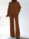 Women's Mock Neck Long Sleeve Wide Leg Pants Two Piece Outfits