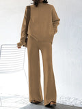 Women's Mock Neck Long Sleeve Wide Leg Pants Two Piece Outfits