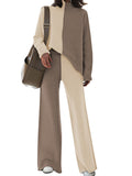 Women's Mock Neck Long Sleeve Wide Leg Pants Two Piece Outfits