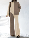 Women's Mock Neck Long Sleeve Wide Leg Pants Two Piece Outfits