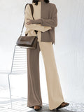 Women's Mock Neck Long Sleeve Wide Leg Pants Two Piece Outfits