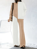 Women's Mock Neck Long Sleeve Wide Leg Pants Two Piece Outfits