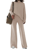 Women's Mock Neck Long Sleeve Wide Leg Pants Two Piece Outfits