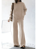 Women's Mock Neck Long Sleeve Wide Leg Pants Two Piece Outfits