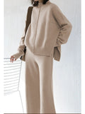 Women's Mock Neck Long Sleeve Wide Leg Pants Two Piece Outfits