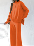 Women's Mock Neck Long Sleeve Wide Leg Pants Two Piece Outfits