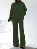 Women's Mock Neck Long Sleeve Wide Leg Pants Two Piece Outfits