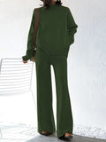 Women's Mock Neck Long Sleeve Wide Leg Pants Two Piece Outfits