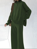 Women's Mock Neck Long Sleeve Wide Leg Pants Two Piece Outfits