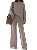 Women's Mock Neck Long Sleeve Wide Leg Pants Two Piece Outfits