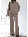 Women's Mock Neck Long Sleeve Wide Leg Pants Two Piece Outfits