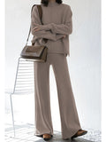 Women's Mock Neck Long Sleeve Wide Leg Pants Two Piece Outfits