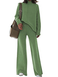 Women's Mock Neck Long Sleeve Wide Leg Pants Two Piece Outfits