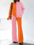 Women's Mock Neck Long Sleeve Wide Leg Pants Two Piece Outfits