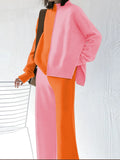 Women's Mock Neck Long Sleeve Wide Leg Pants Two Piece Outfits