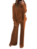 Womens Knit Outfits Set Long Sleeve Top and Wide Leg Pants Loungewear