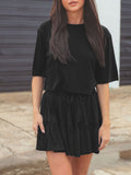 3/4 Sleeve Top Pleated Skirt Two Piece Outfit