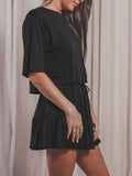 3/4 Sleeve Top Pleated Skirt Two Piece Outfit
