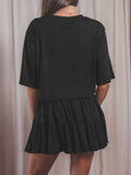 3/4 Sleeve Top Pleated Skirt Two Piece Outfit